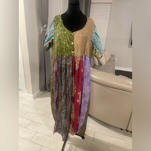 Sacred thread silk groovy patchwork bohemian sundress L/XL